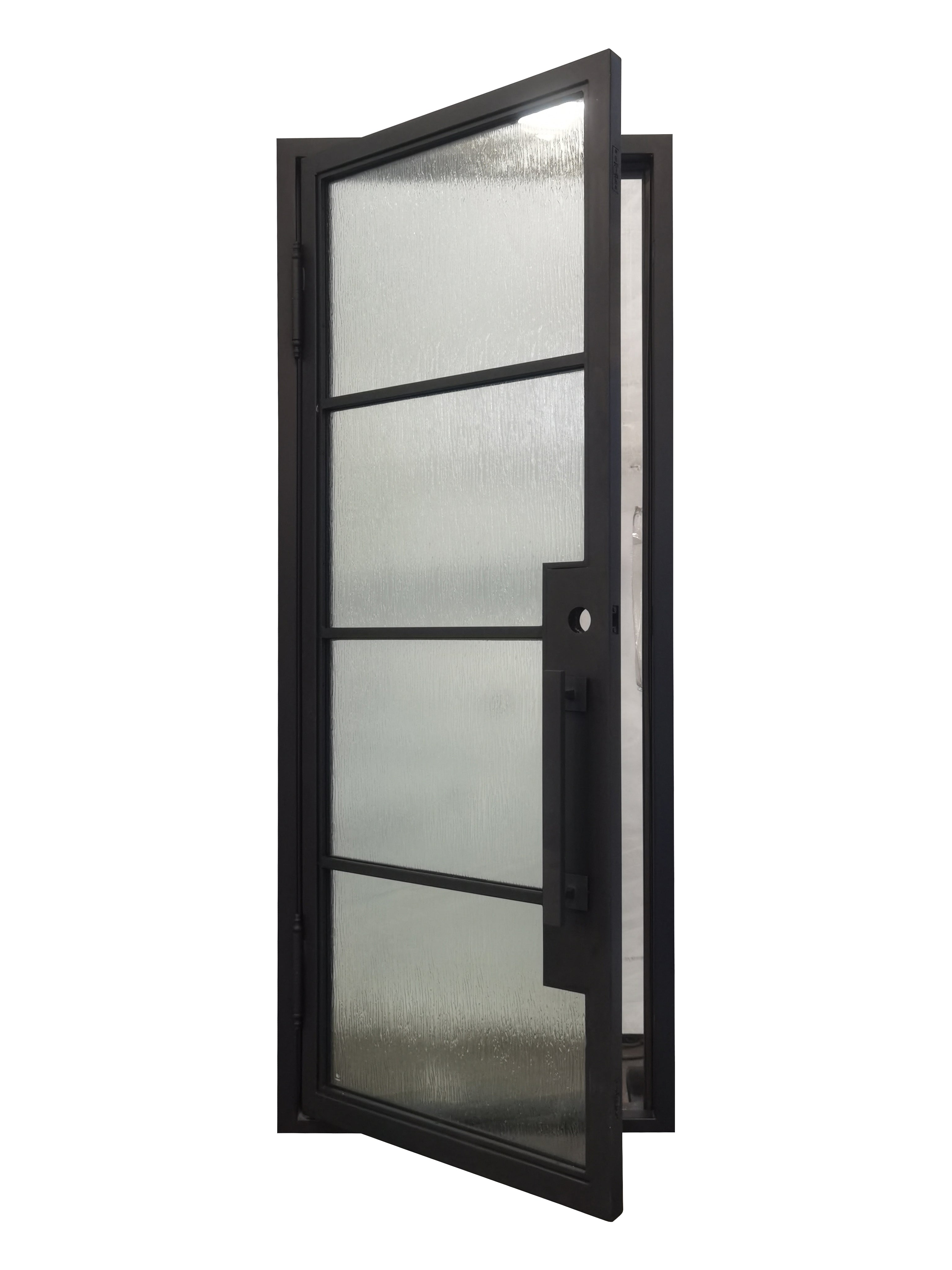 Dallas Model Pre Hung Single Front Entry Wrought Iron Door With Low E Clear Glass Matte Black Finish