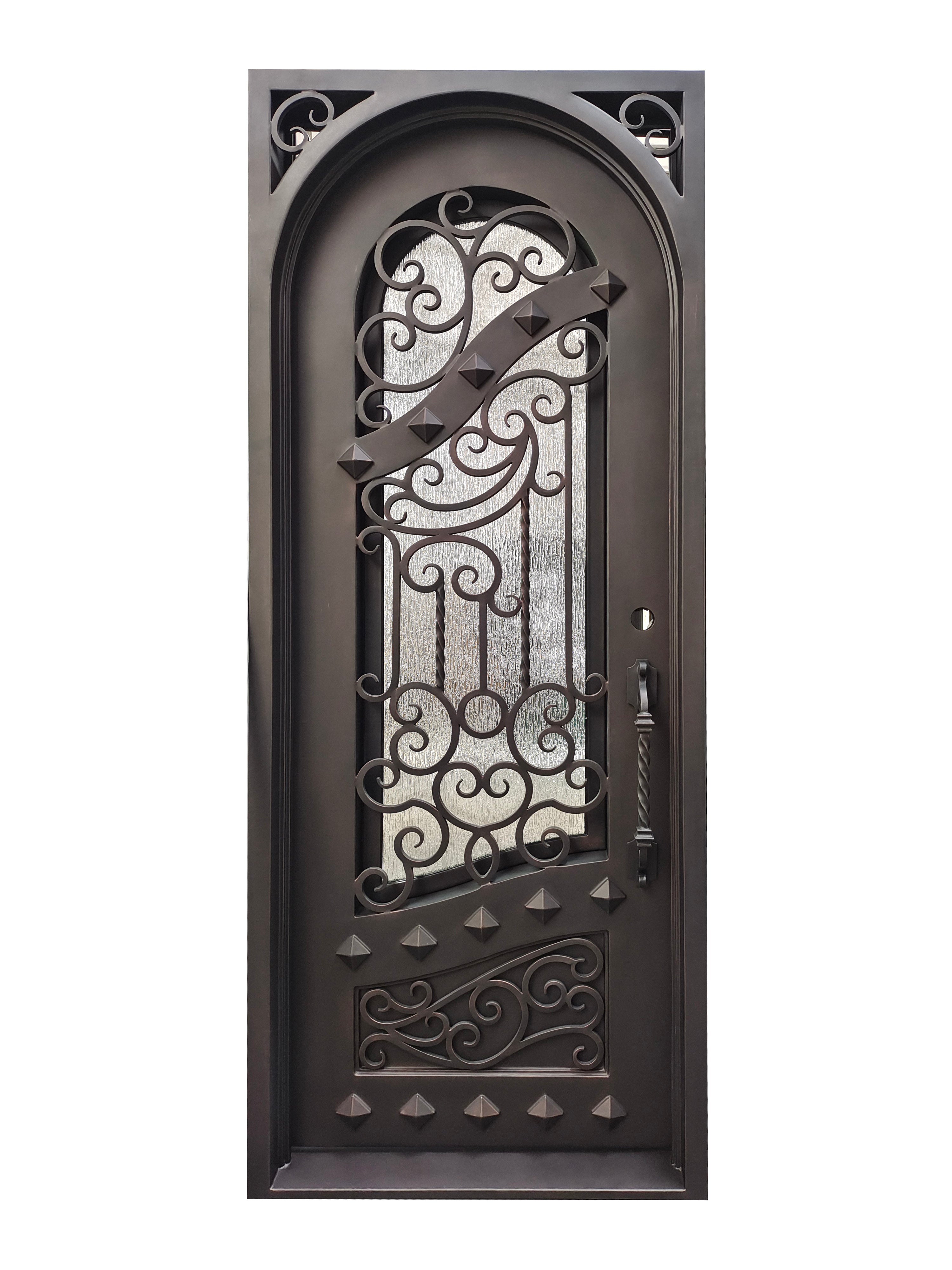 Canton Model Pre Hung Single Front Entry Wrought Iron Door With Rain Glass