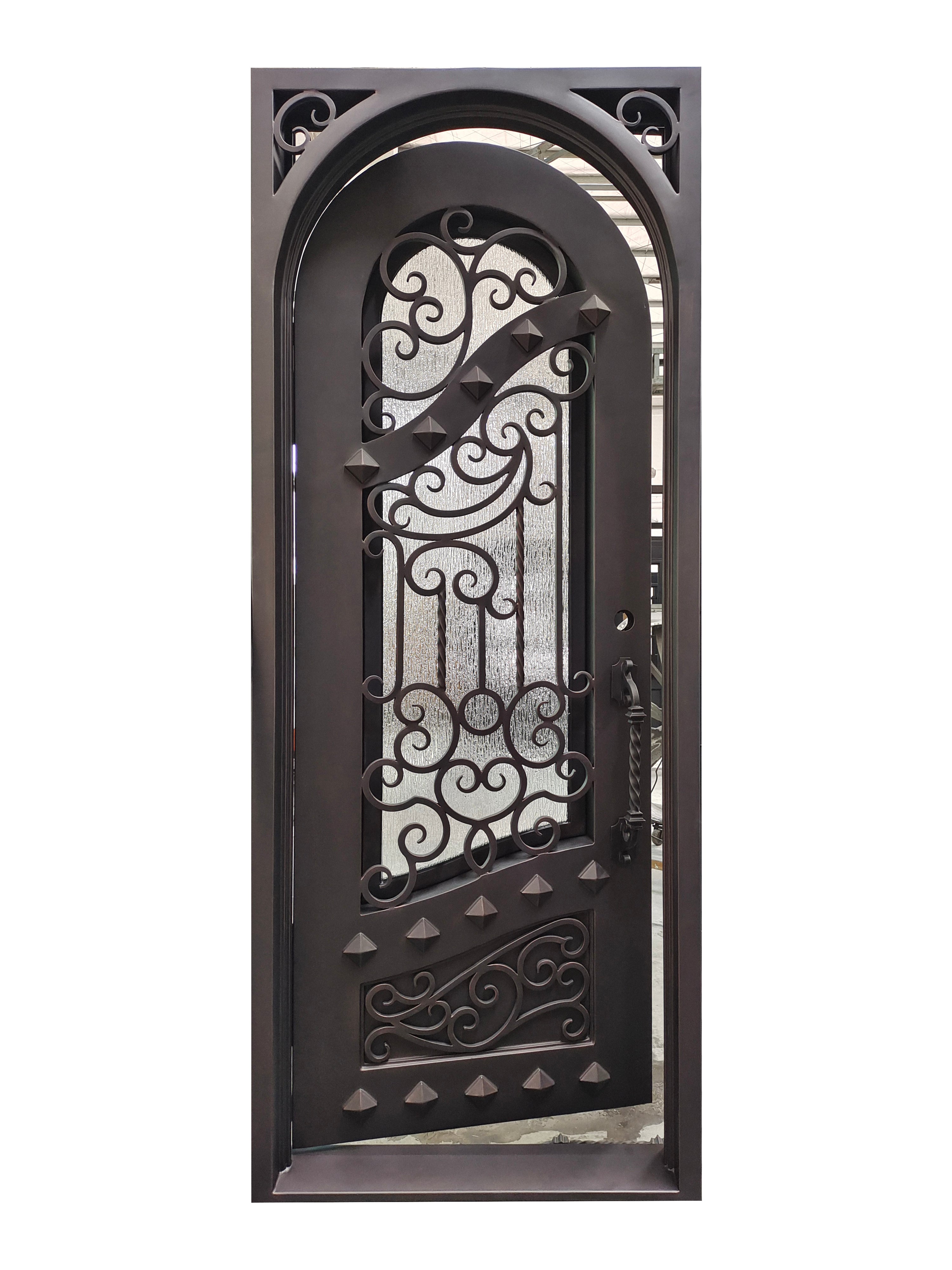 Canton Model Pre Hung Single Front Entry Wrought Iron Door With Rain Glass