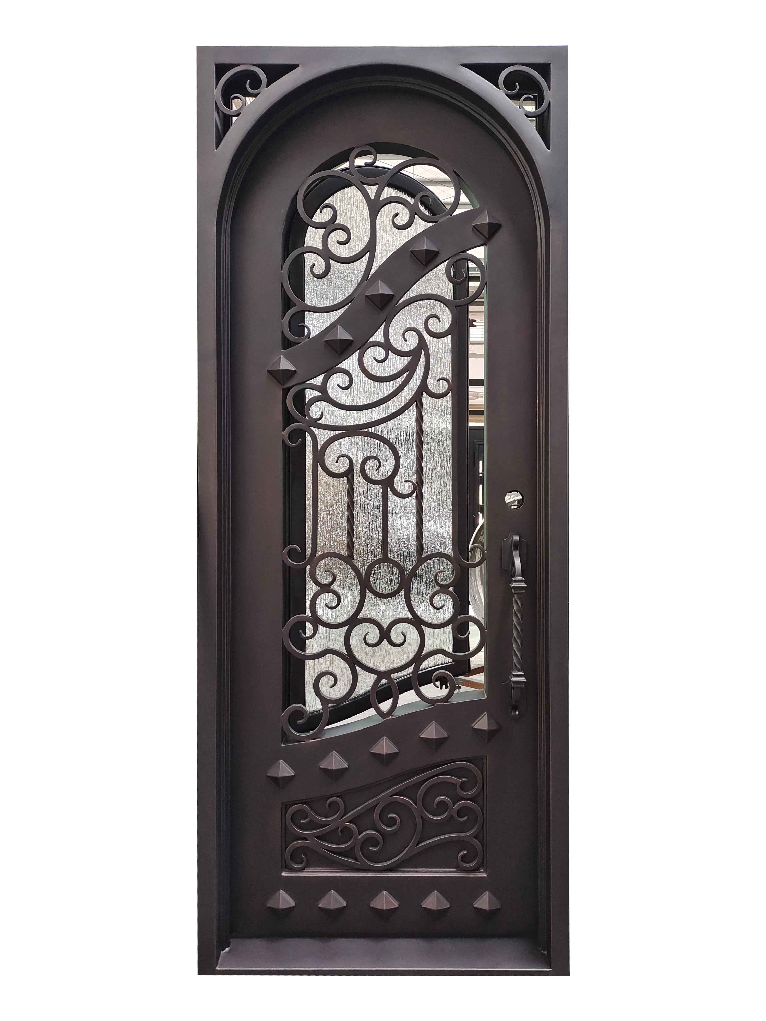 Canton Model Pre Hung Single Front Entry Wrought Iron Door With Rain Glass