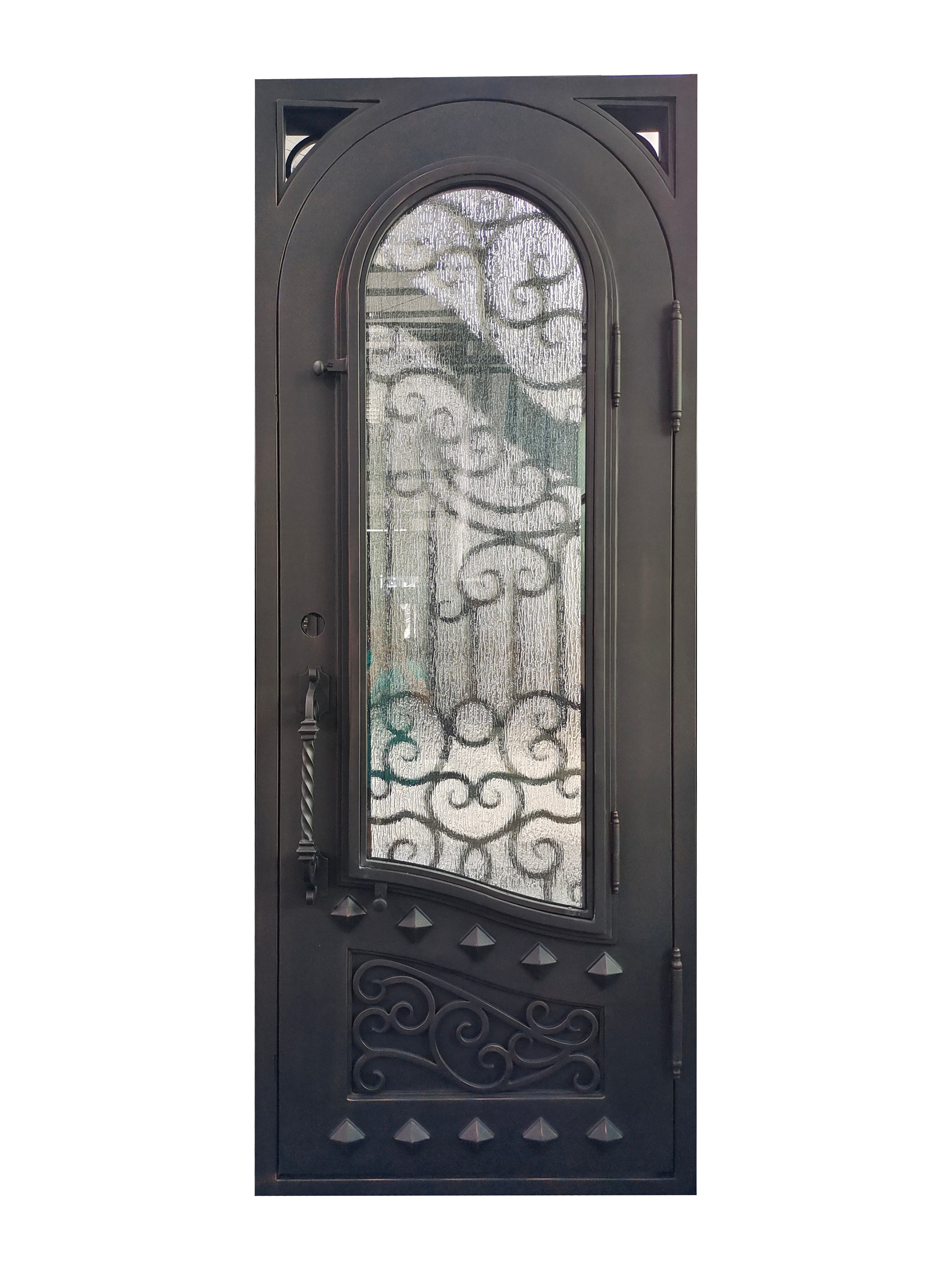 Canton Model Pre Hung Single Front Entry Wrought Iron Door With Rain Glass