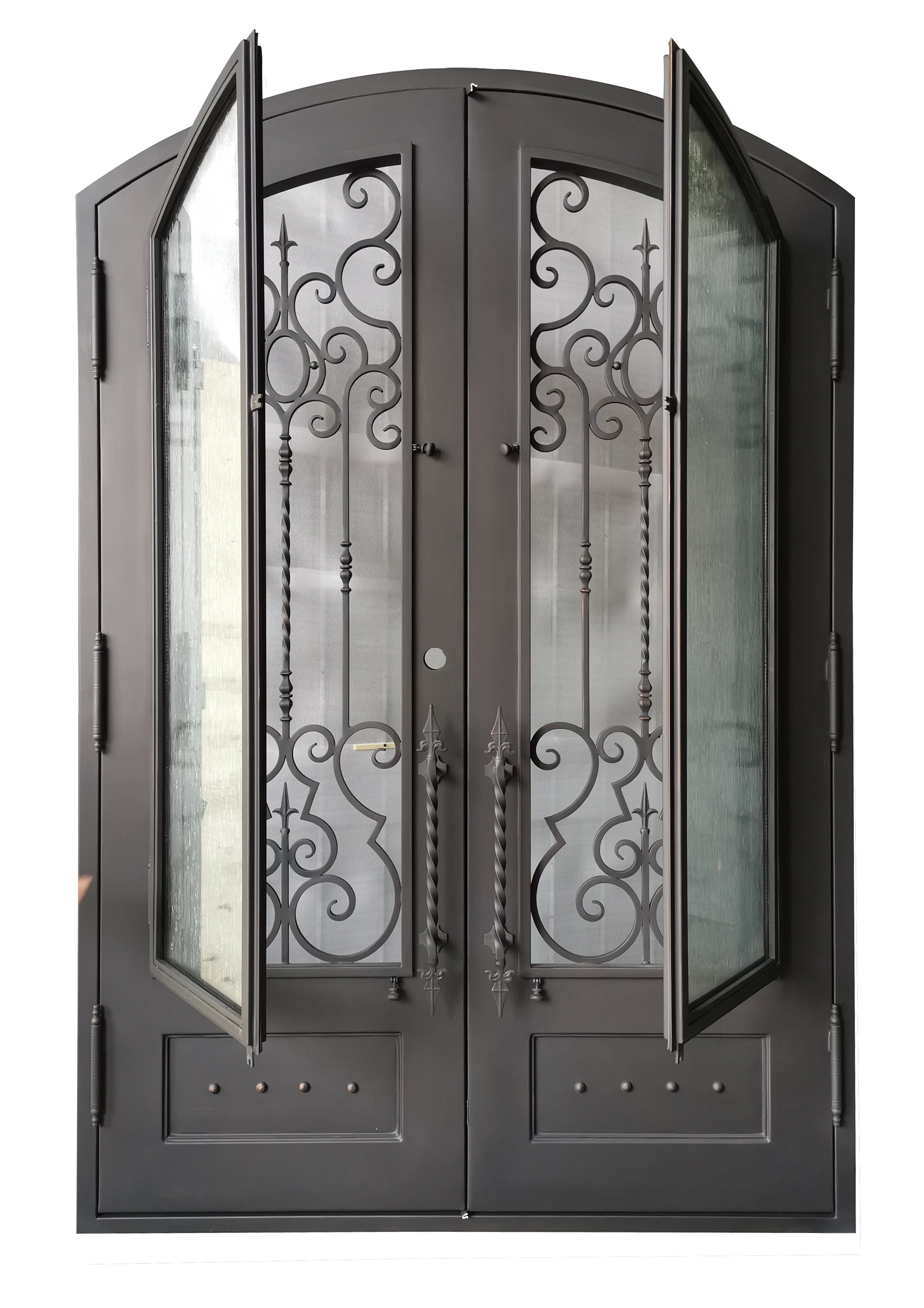 Addison Model Double Front Entry Iron Door With Tempered Rain Glass Dark Bronze Finish - AAWAIZ IMPORTS