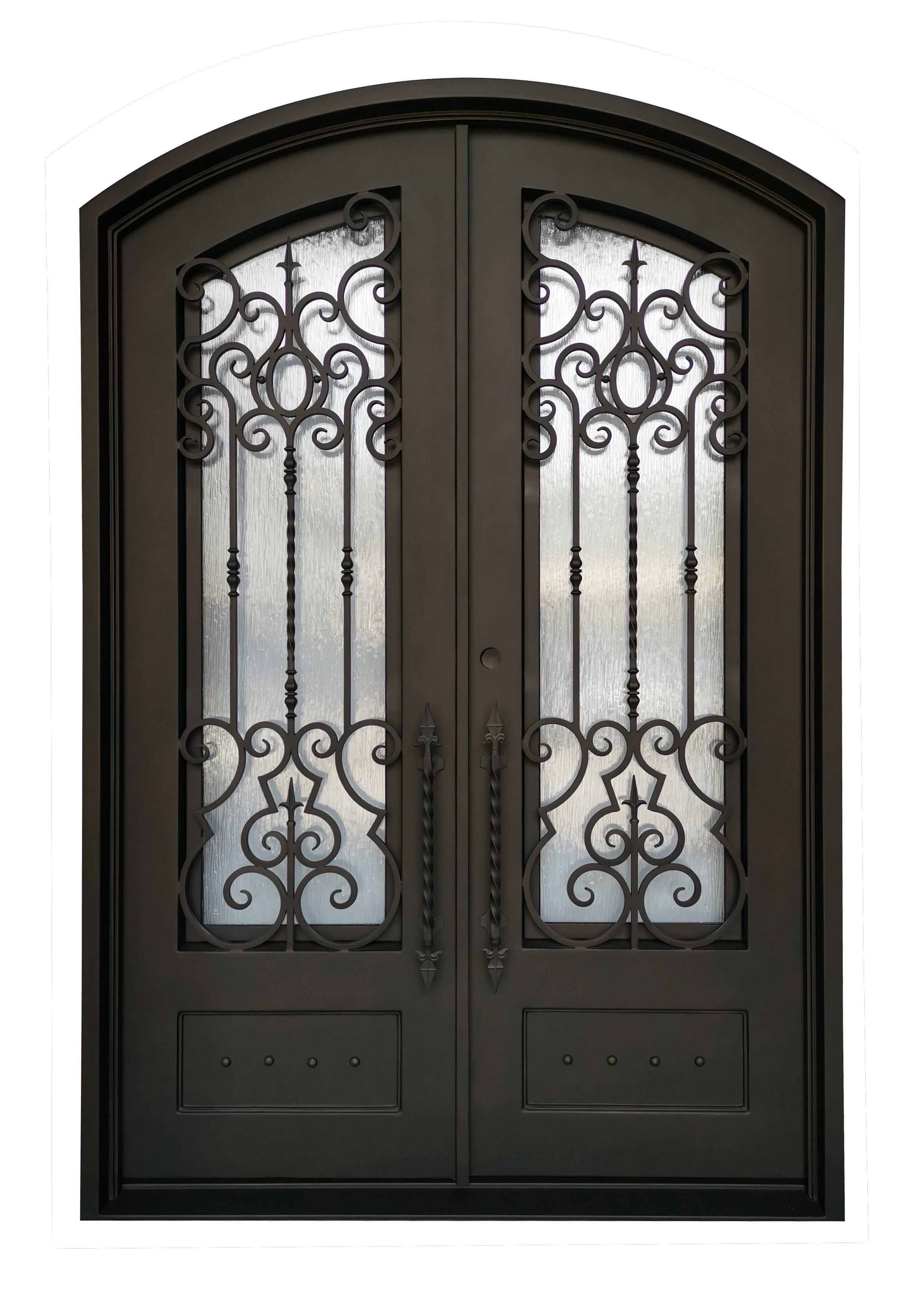 Addison Model Double Front Entry Iron Door With Tempered Rain Glass Dark Bronze Finish - AAWAIZ IMPORTS