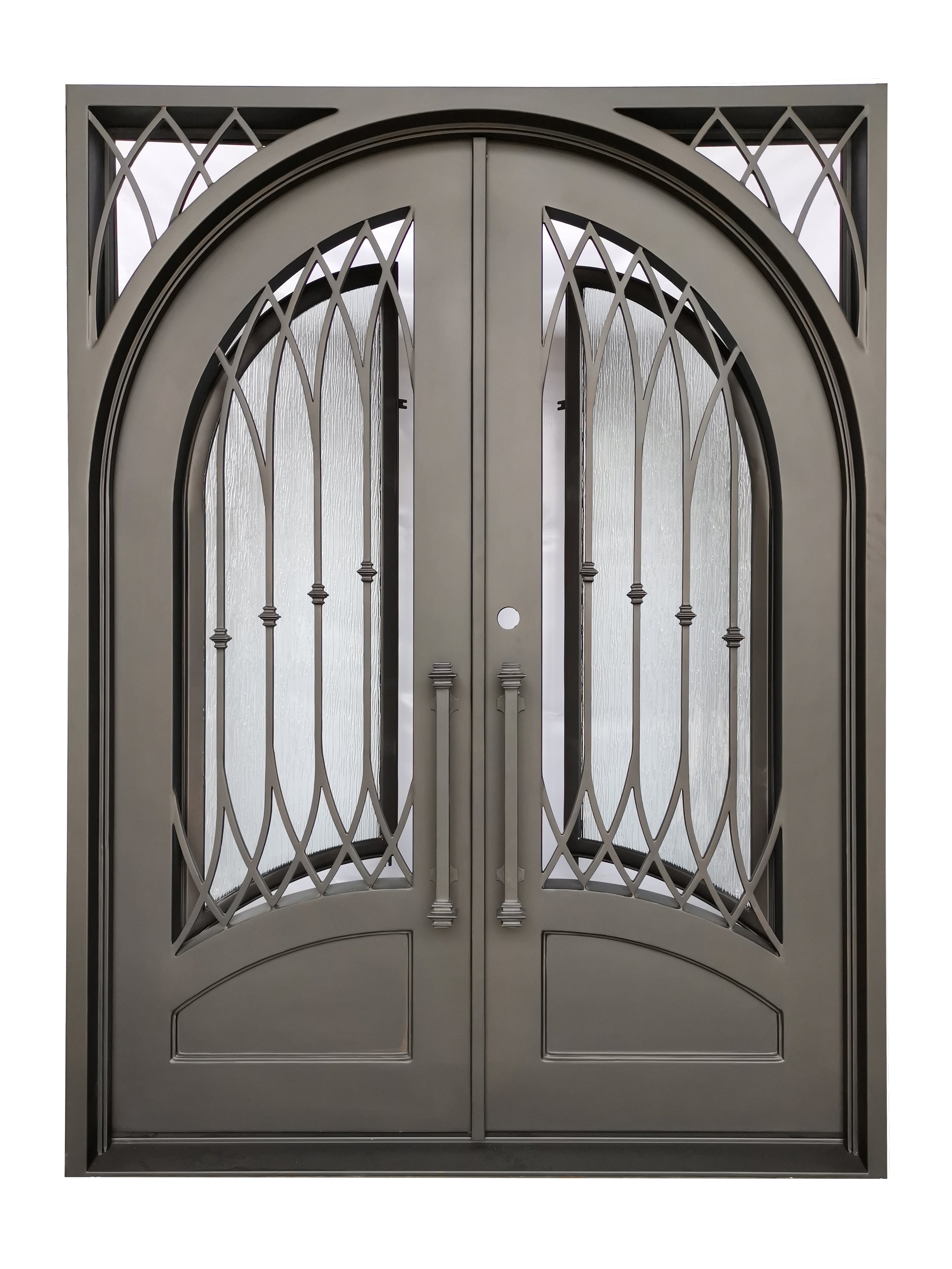 Austin Model Double Front Entry Iron Door With Tempered Rain Glass Dark Bronze Finish - AAWAIZ IMPORTS