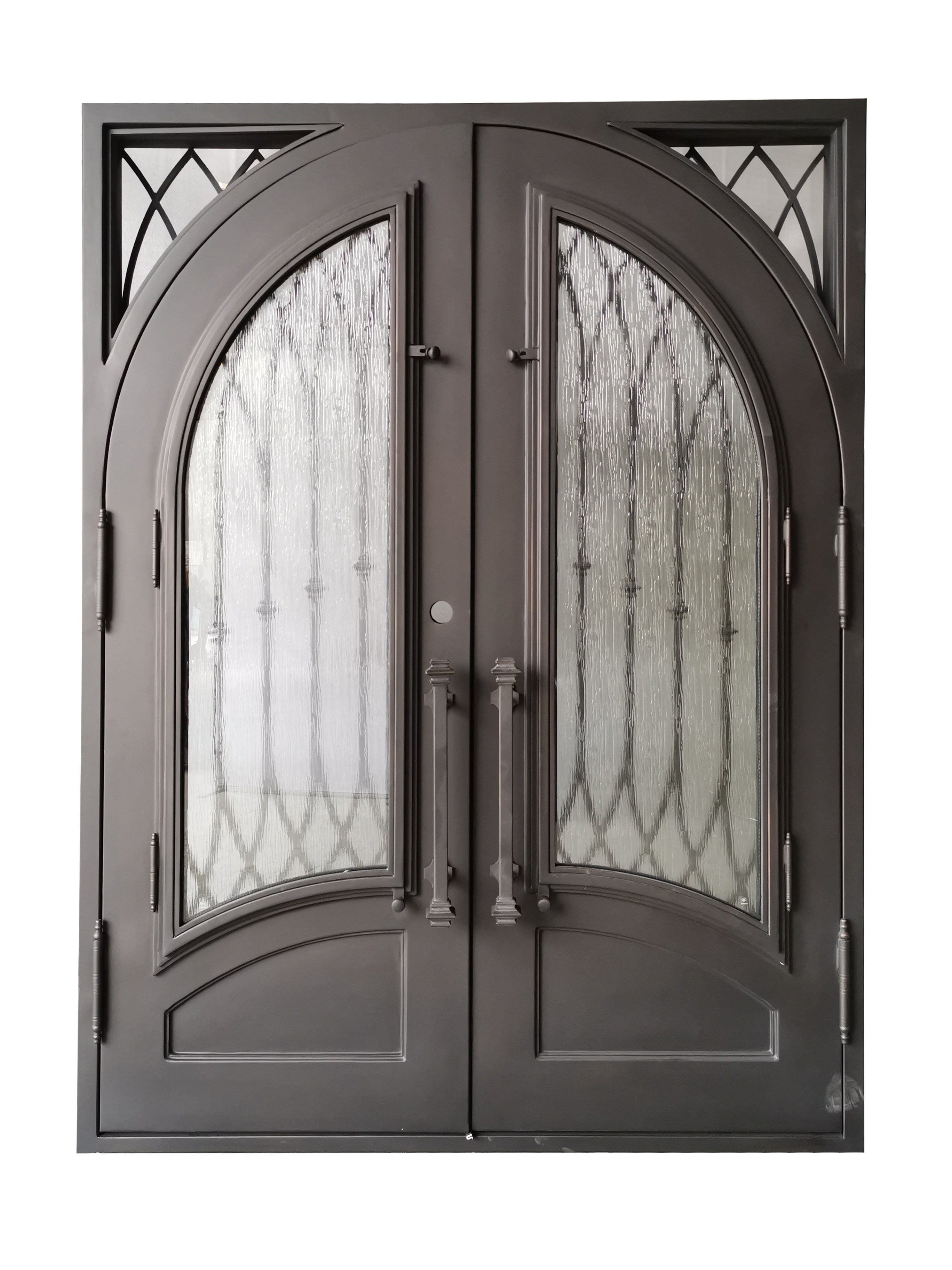 Austin Model Double Front Entry Iron Door With Tempered Rain Glass Dark Bronze Finish - AAWAIZ IMPORTS