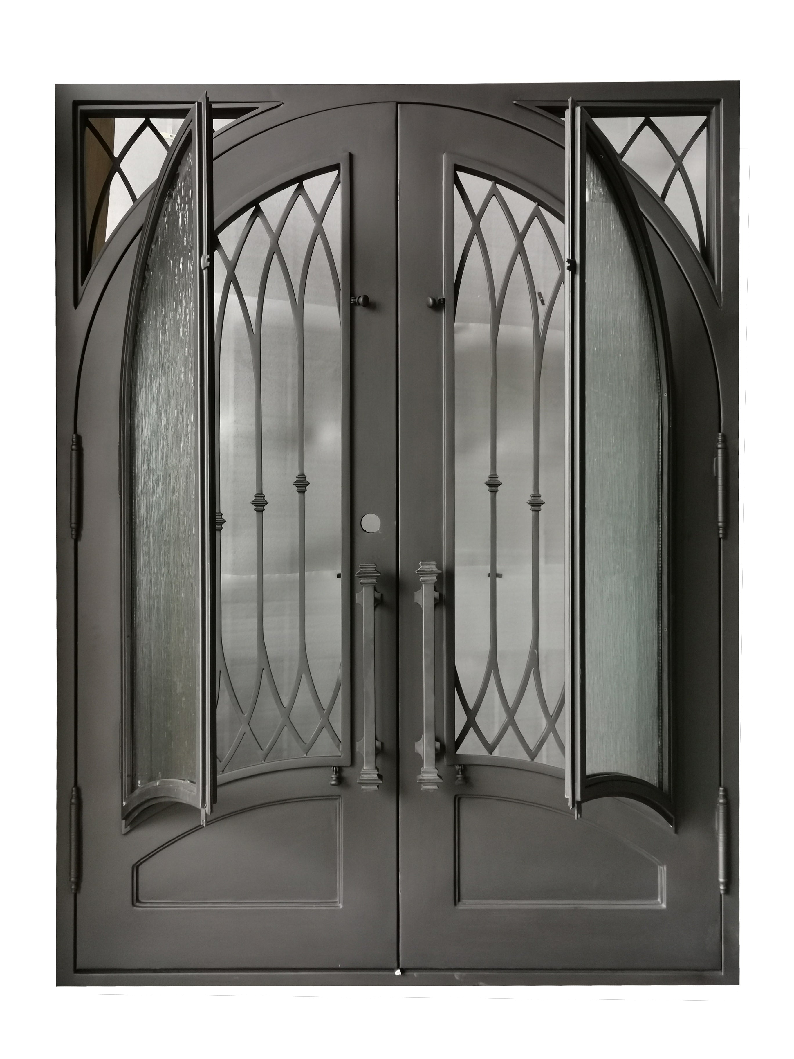 Austin Model Double Front Entry Iron Door With Tempered Rain Glass Dark Bronze Finish - AAWAIZ IMPORTS