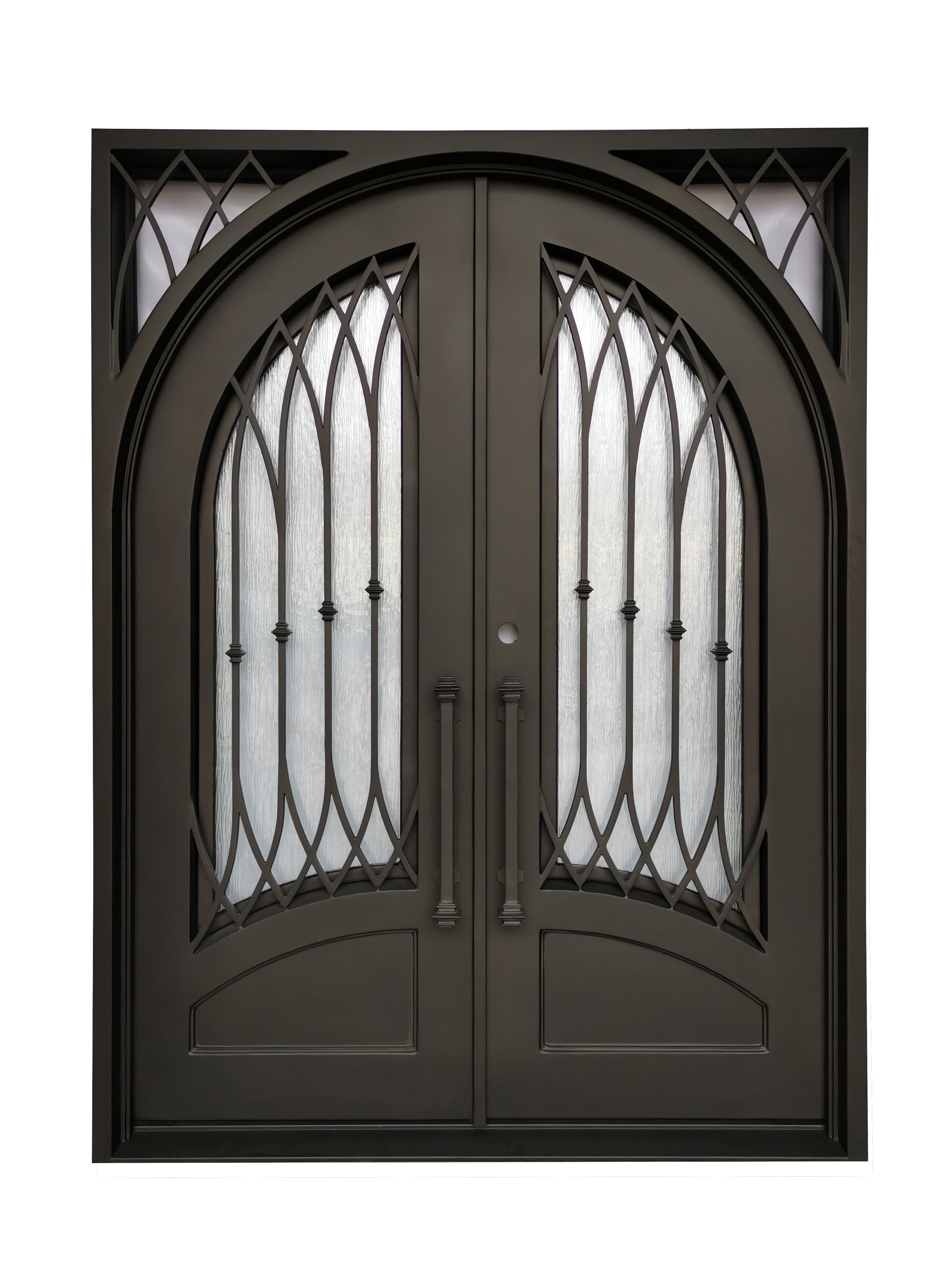 Austin Model Double Front Entry Iron Door With Tempered Rain Glass Dark Bronze Finish - AAWAIZ IMPORTS