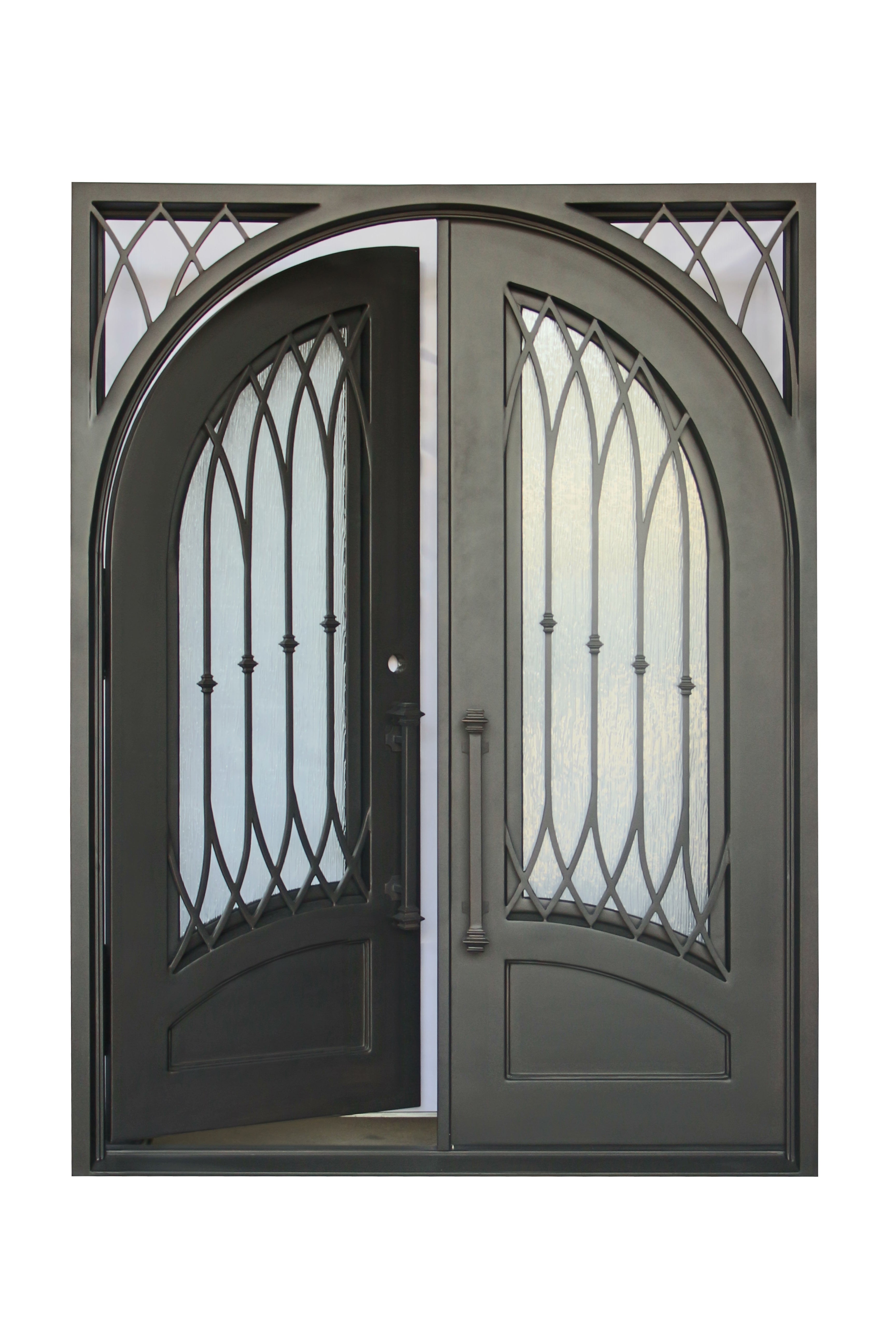 Austin Model Double Front Entry Iron Door With Tempered Rain Glass Dark Bronze Finish - AAWAIZ IMPORTS