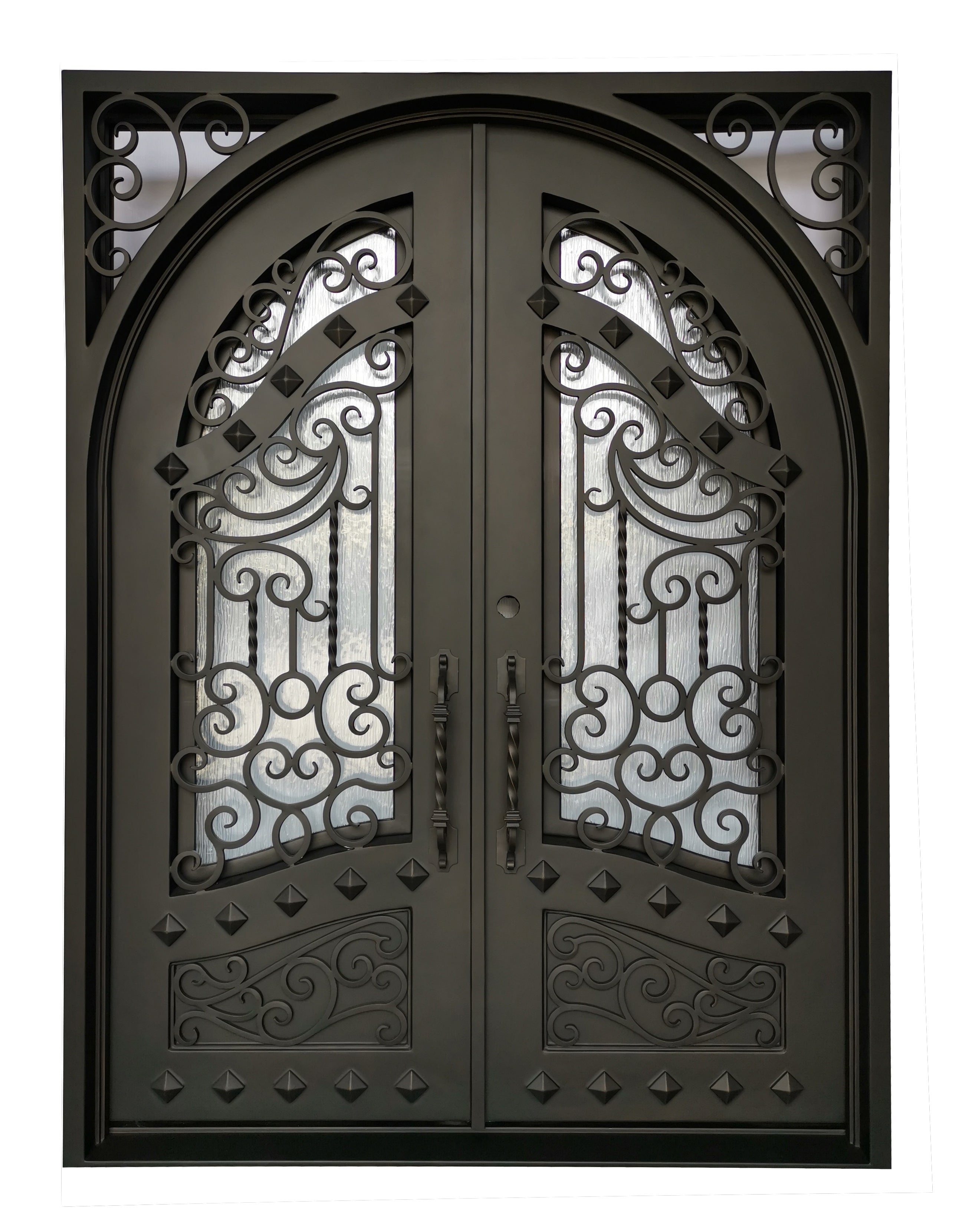 Canton Model Double Front Entry Iron Door With Tempered Rain Glass Dark Bronze Finish - AAWAIZ IMPORTS