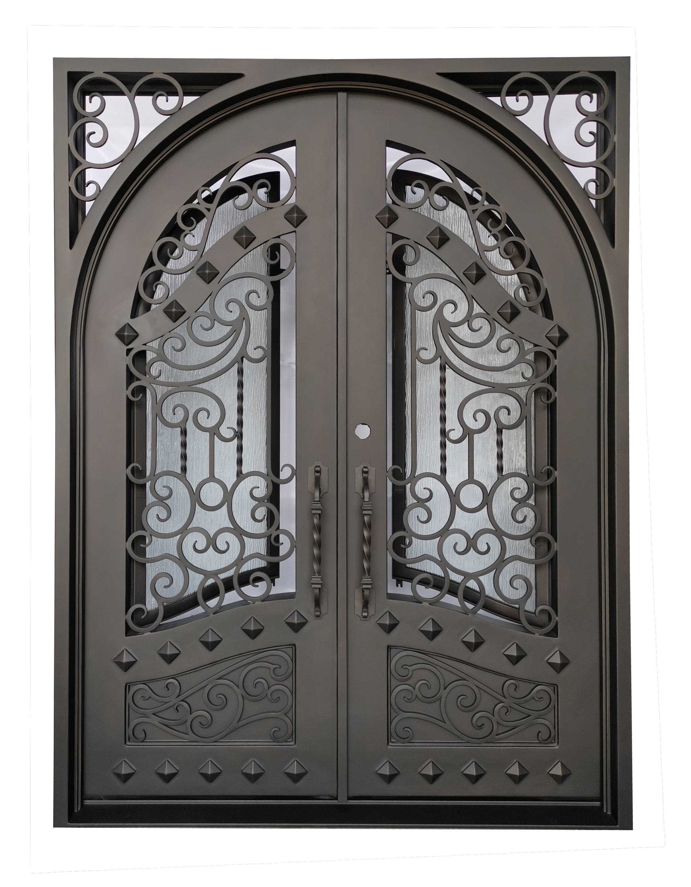 Canton Model Double Front Entry Iron Door With Tempered Rain Glass Dark Bronze Finish - AAWAIZ IMPORTS
