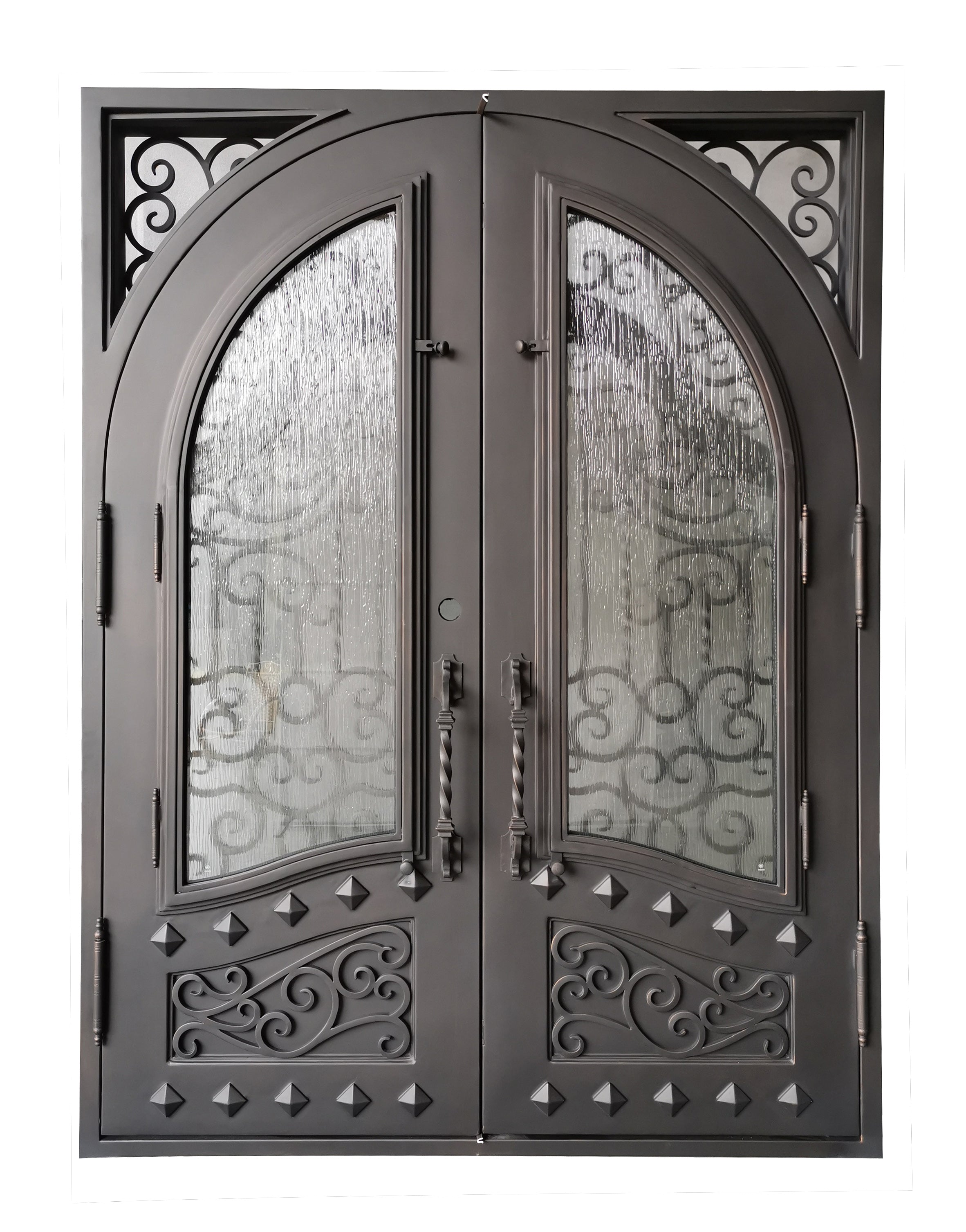 Canton Model Double Front Entry Iron Door With Tempered Rain Glass Dark Bronze Finish - AAWAIZ IMPORTS