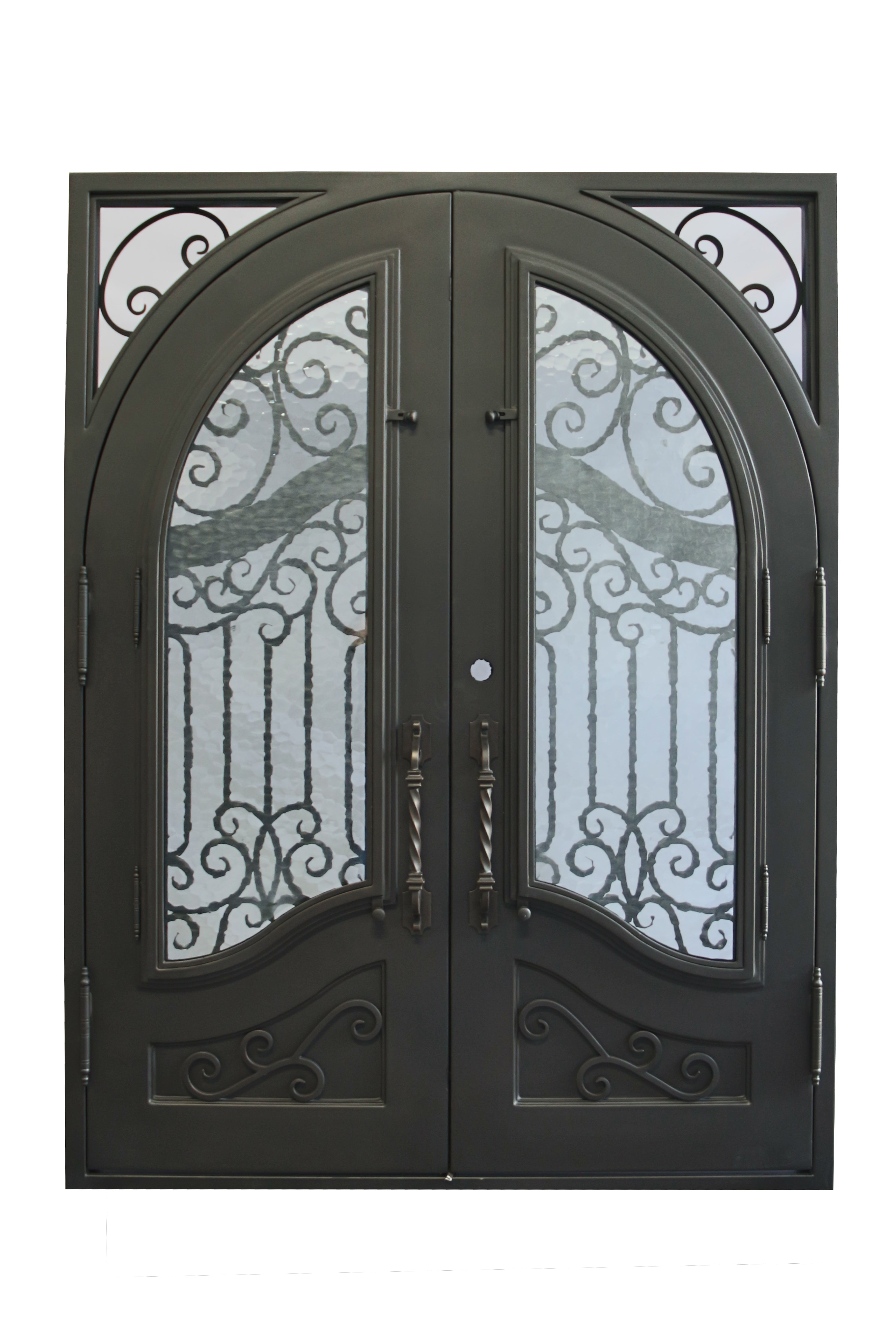 Calvert Model Double Front Entry Iron Door With Tempered Water Cube Glass Dark Bronze Finish - AAWAIZ IMPORTS