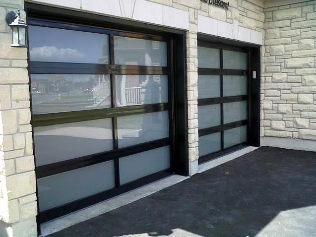 9 X 8 Full View Modern Garage Door With Matte Black Finish With Frosted Glass - nickkys garage doors