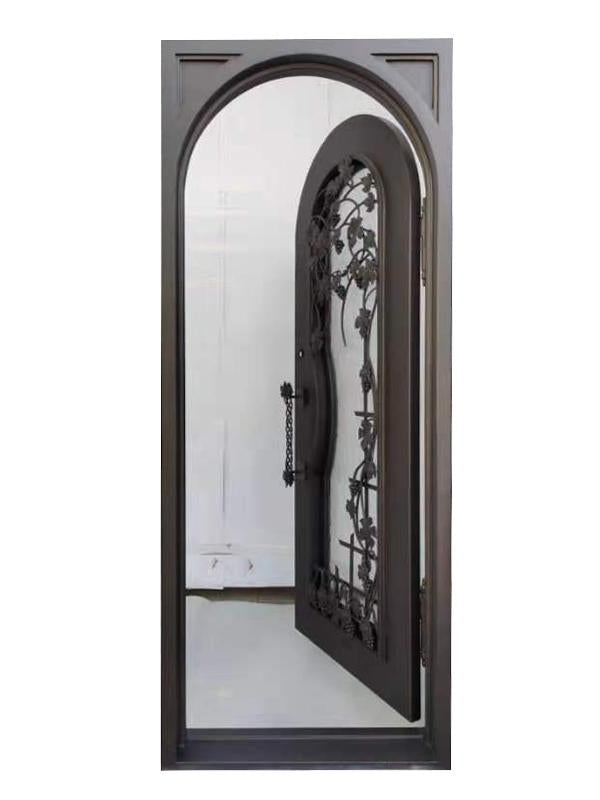 Grapevine Model Pre Hung Single Front Entry Wrought Iron Door With Rain Glass