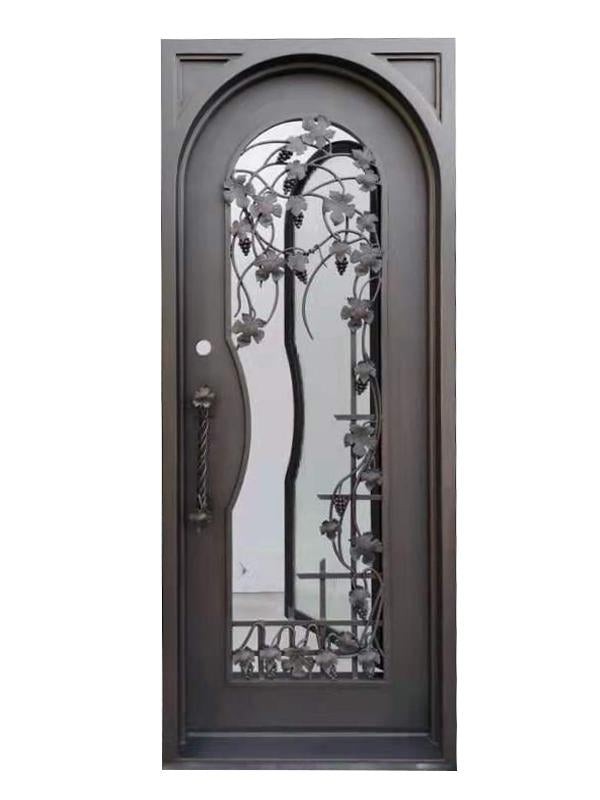 Grapevine Model Pre Hung Single Front Entry Wrought Iron Door With Rain Glass