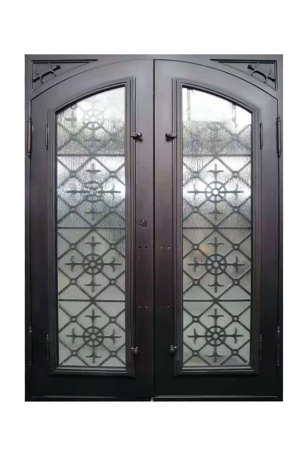 Clifton Model Double Front Entry Iron Door With Tempered Water Cube Glass Dark Bronze Finish