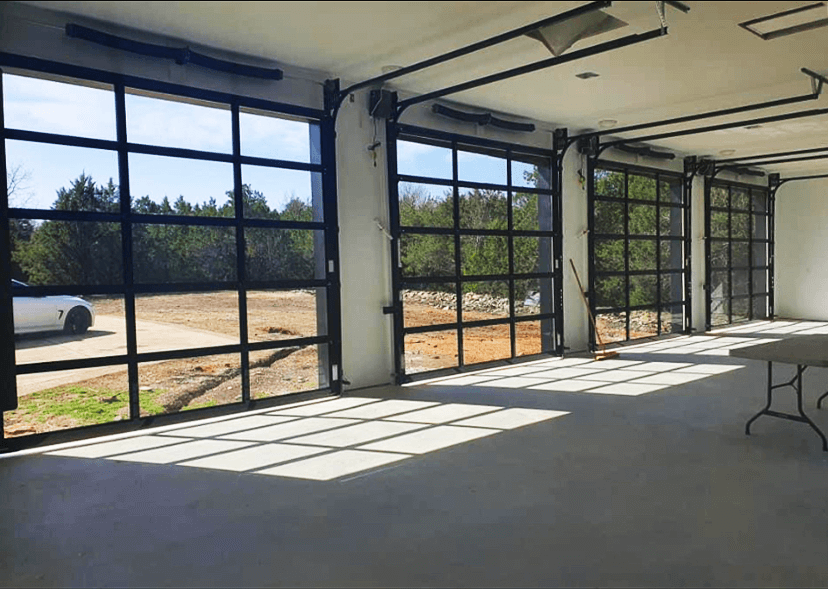 12 FT Wide By 9 FT Tall Full View Garage Door Matt Black Finish With Clear Glass
