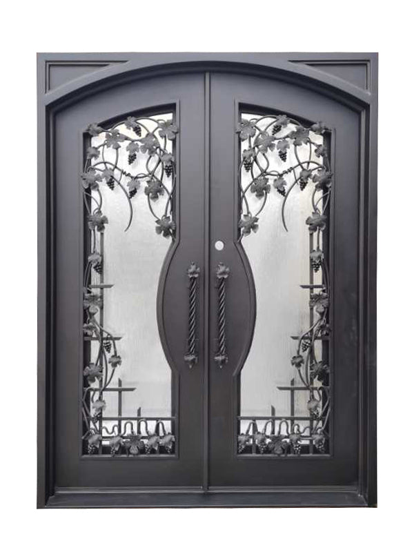 Grapevine Model Double Front Entry Iron Door With Tempered Rain Glass Dark Bronze Finish - AAWAIZ IMPORTS