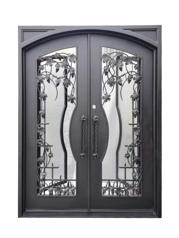 Grapevine Model Double Front Entry Iron Door With Tempered Rain Glass Dark Bronze Finish - AAWAIZ IMPORTS