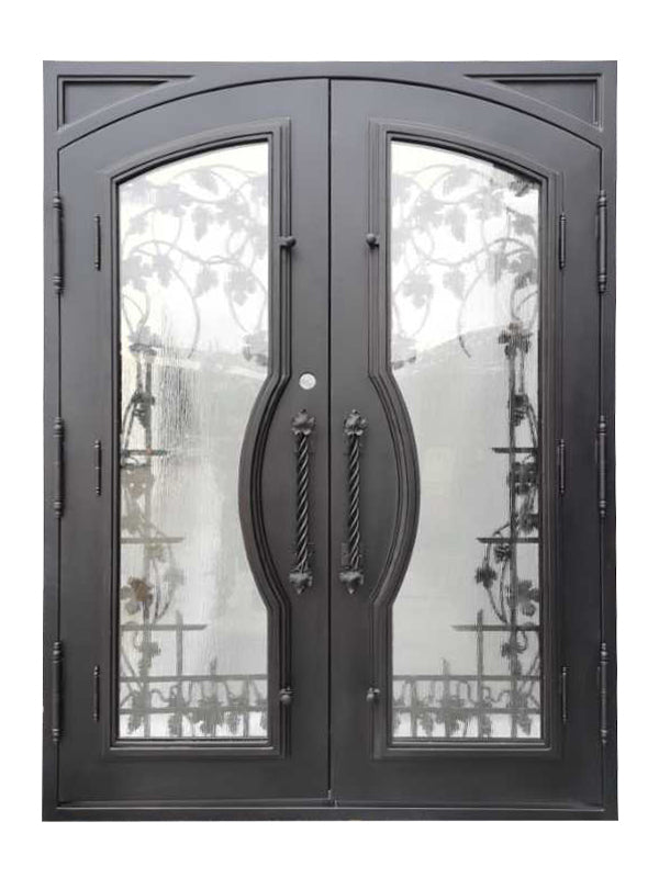 Grapevine Model Double Front Entry Iron Door With Tempered Rain Glass Dark Bronze Finish - AAWAIZ IMPORTS