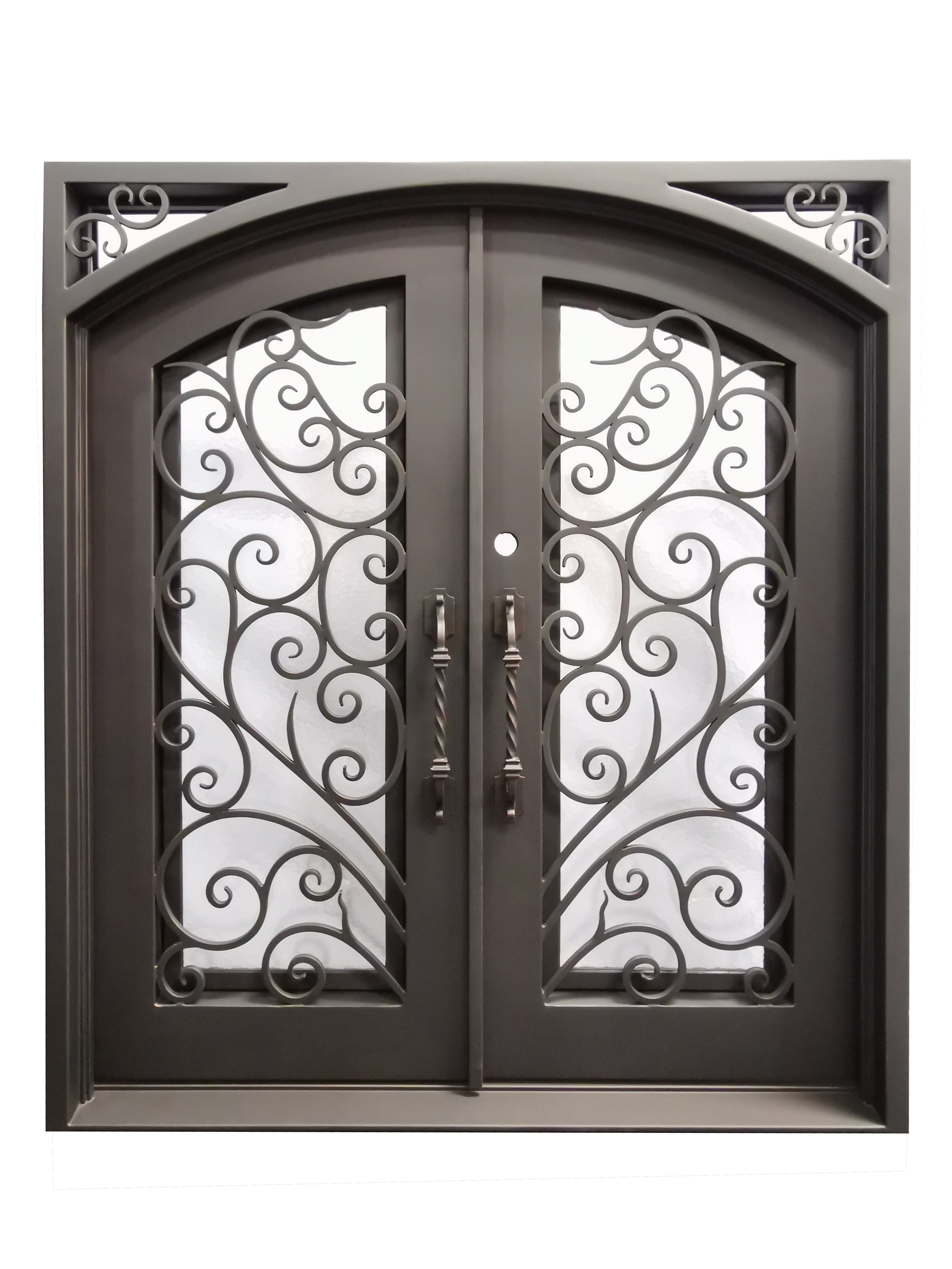 Carthage Model Double Front Entry Iron Door With Tempered Aqua Lite Glass Dark Bronze Finish - AAWAIZ IMPORTS