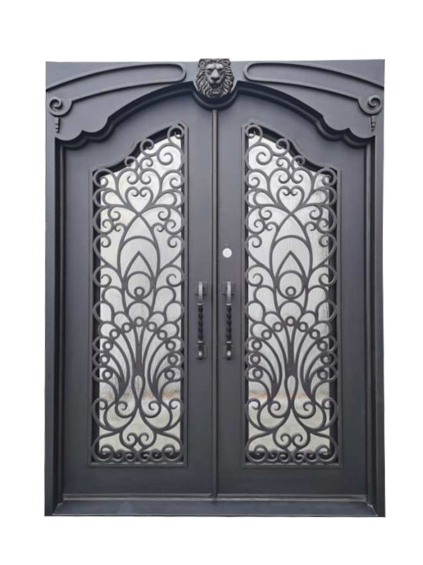 Parker Model Double Front Entry Iron Door With Tempered Rain Glass Dark Bronze Finish - AAWAIZ IMPORTS