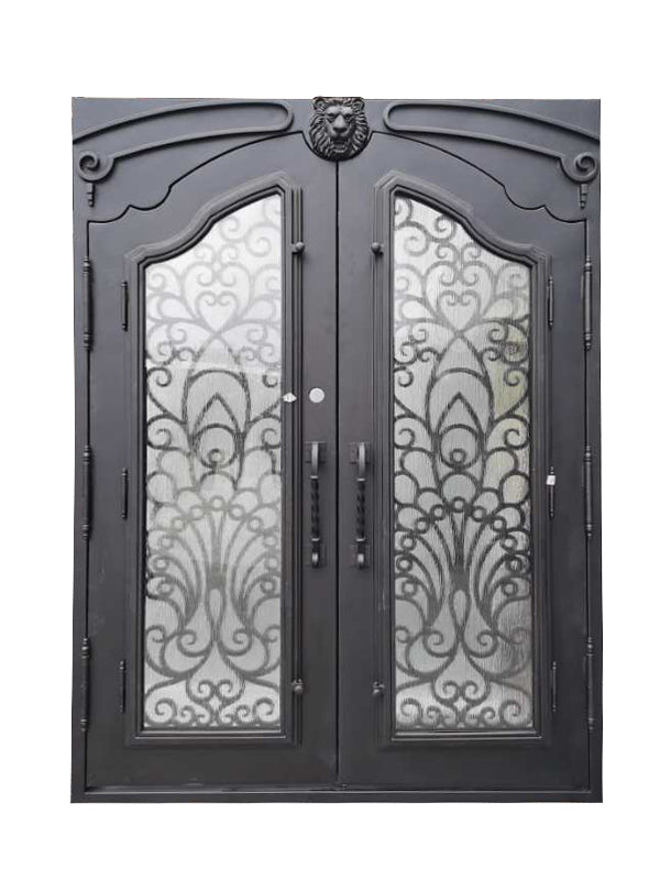 Parker Model Double Front Entry Iron Door With Tempered Rain Glass Dark Bronze Finish - AAWAIZ IMPORTS