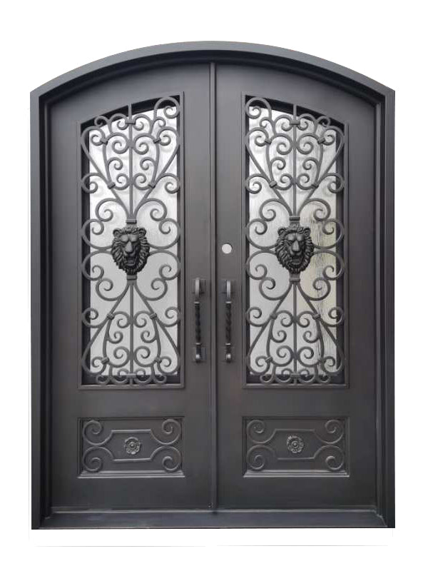 Princeton Model Double Front Entry Iron Door With Tempered Rain Glass Dark Bronze Finish - AAWAIZ IMPORTS