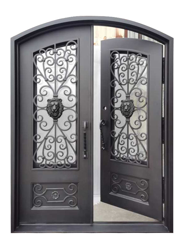 Princeton Model Double Front Entry Iron Door With Tempered Rain Glass Dark Bronze Finish - AAWAIZ IMPORTS