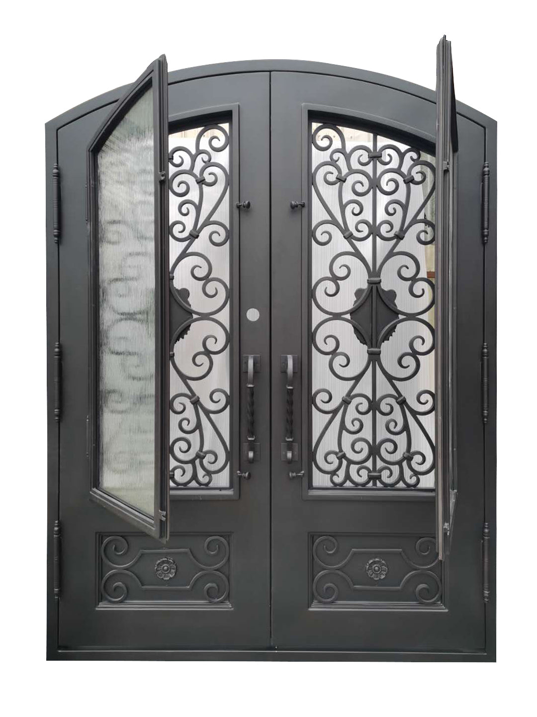 Princeton Model Double Front Entry Iron Door With Tempered Rain Glass Dark Bronze Finish - AAWAIZ IMPORTS