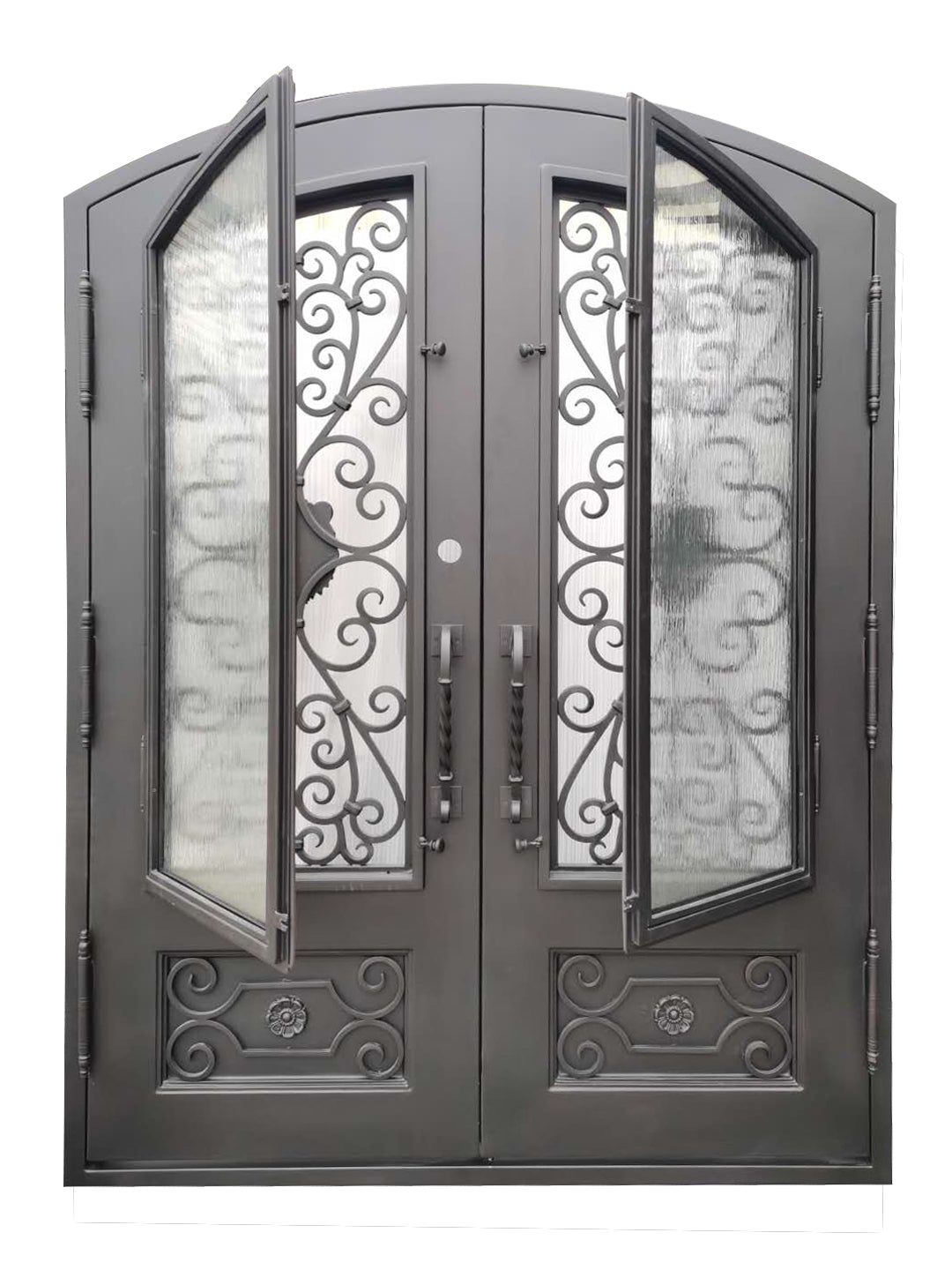 Princeton Model Double Front Entry Iron Door With Tempered Rain Glass Dark Bronze Finish - AAWAIZ IMPORTS