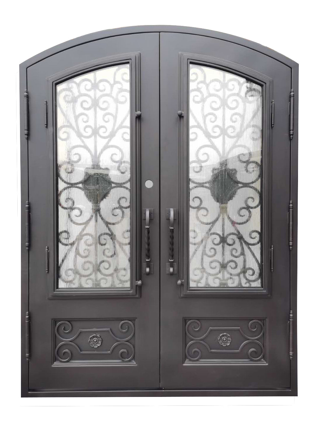 Princeton Model Double Front Entry Iron Door With Tempered Rain Glass Dark Bronze Finish - AAWAIZ IMPORTS