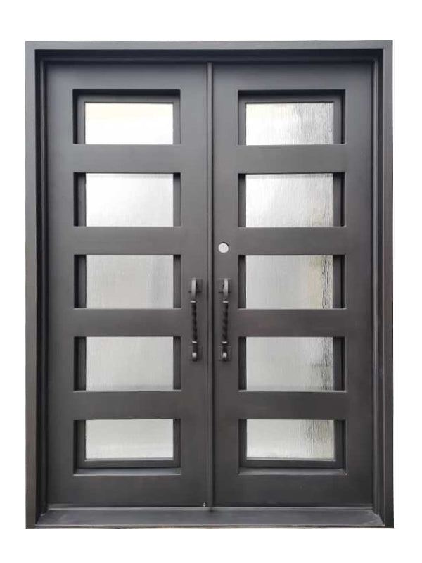 Reno Model Double Front Entry Iron Door With Tempered Rain Glass Dark Bronze Finish - AAWAIZ IMPORTS