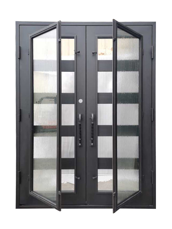 Reno Model Double Front Entry Iron Door With Tempered Rain Glass Dark Bronze Finish - AAWAIZ IMPORTS