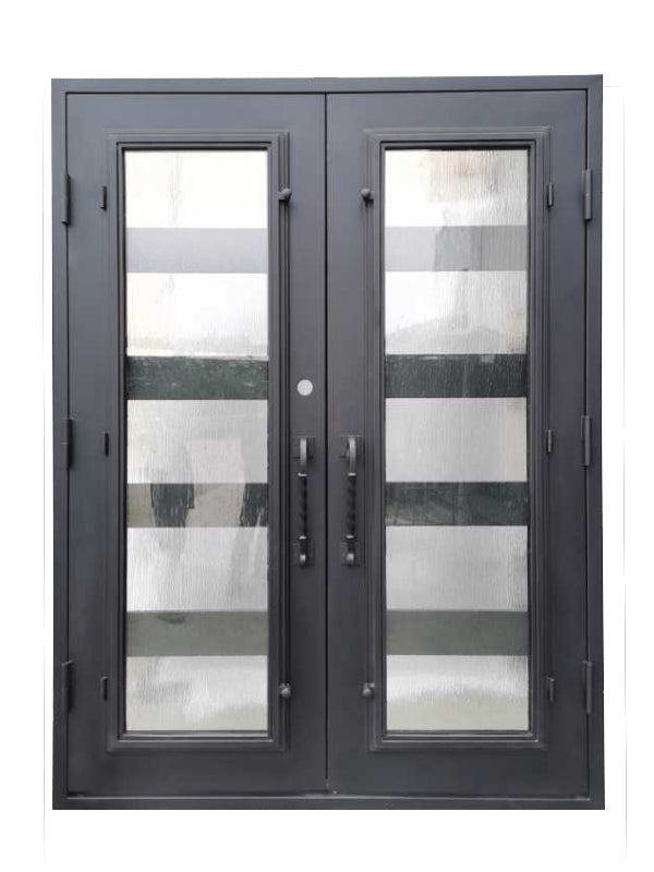 Reno Model Double Front Entry Iron Door With Tempered Rain Glass Dark Bronze Finish - AAWAIZ IMPORTS