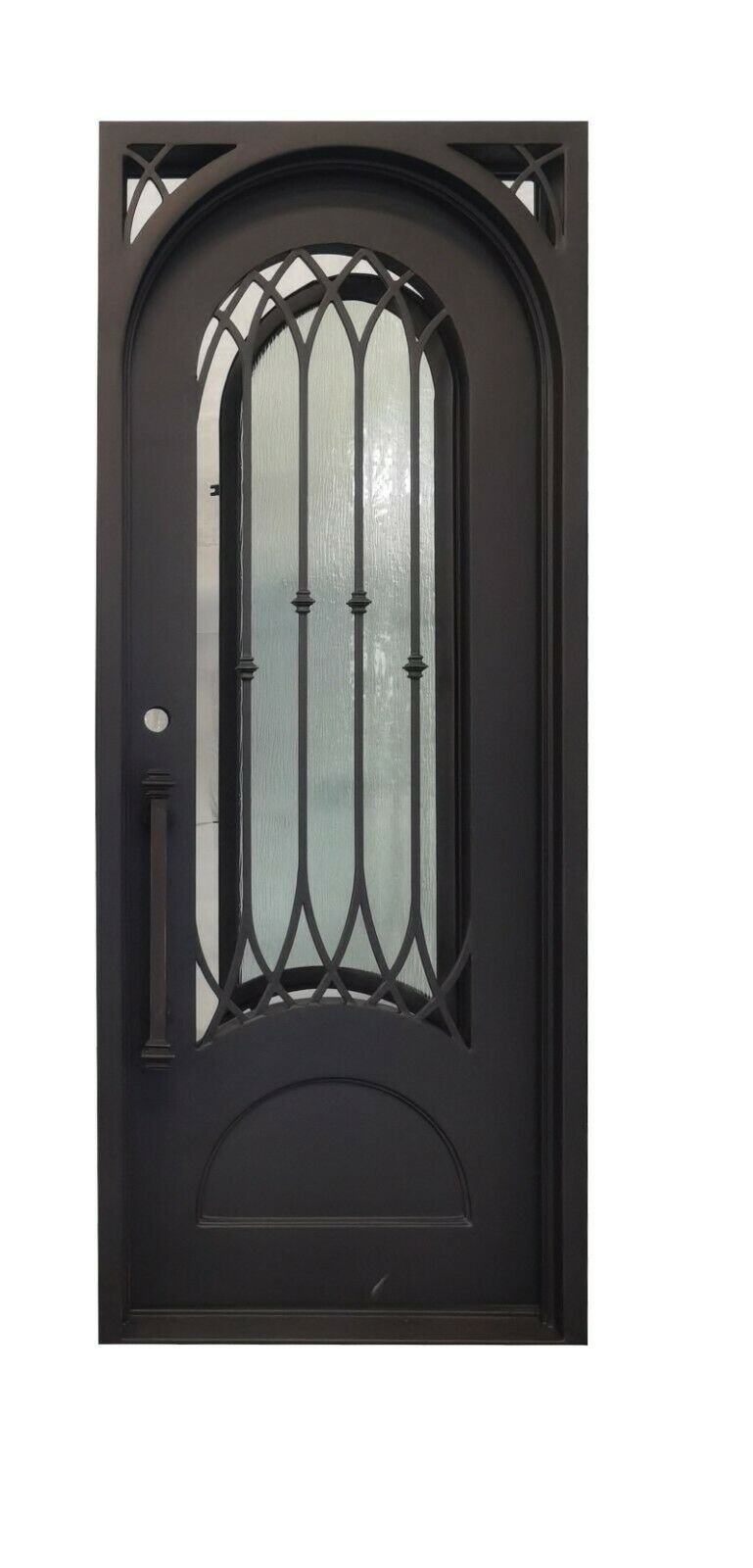 Austin Model Pre Hung Single Front Entry Wrought Iron Door With Rain Glass