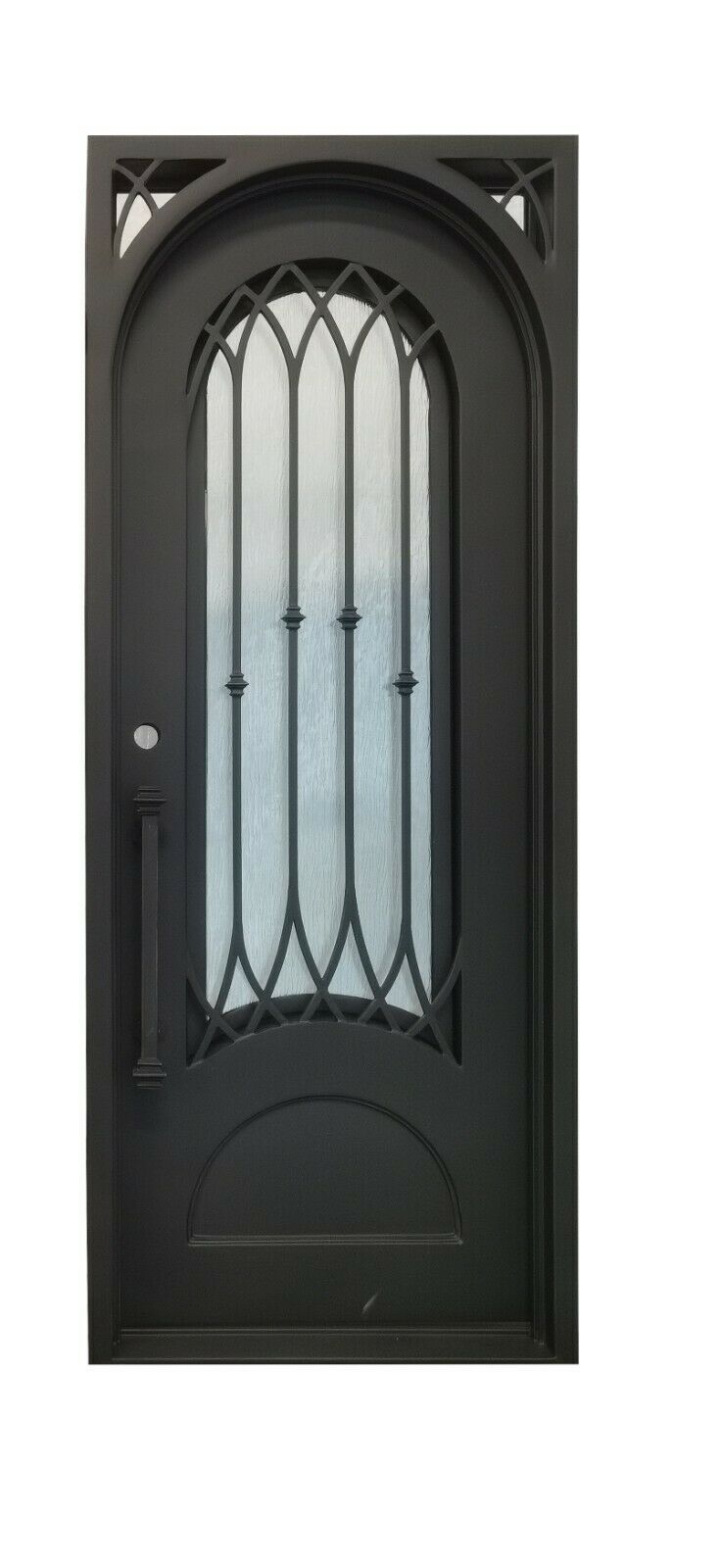 Austin Model Pre Hung Single Front Entry Wrought Iron Door With Rain Glass