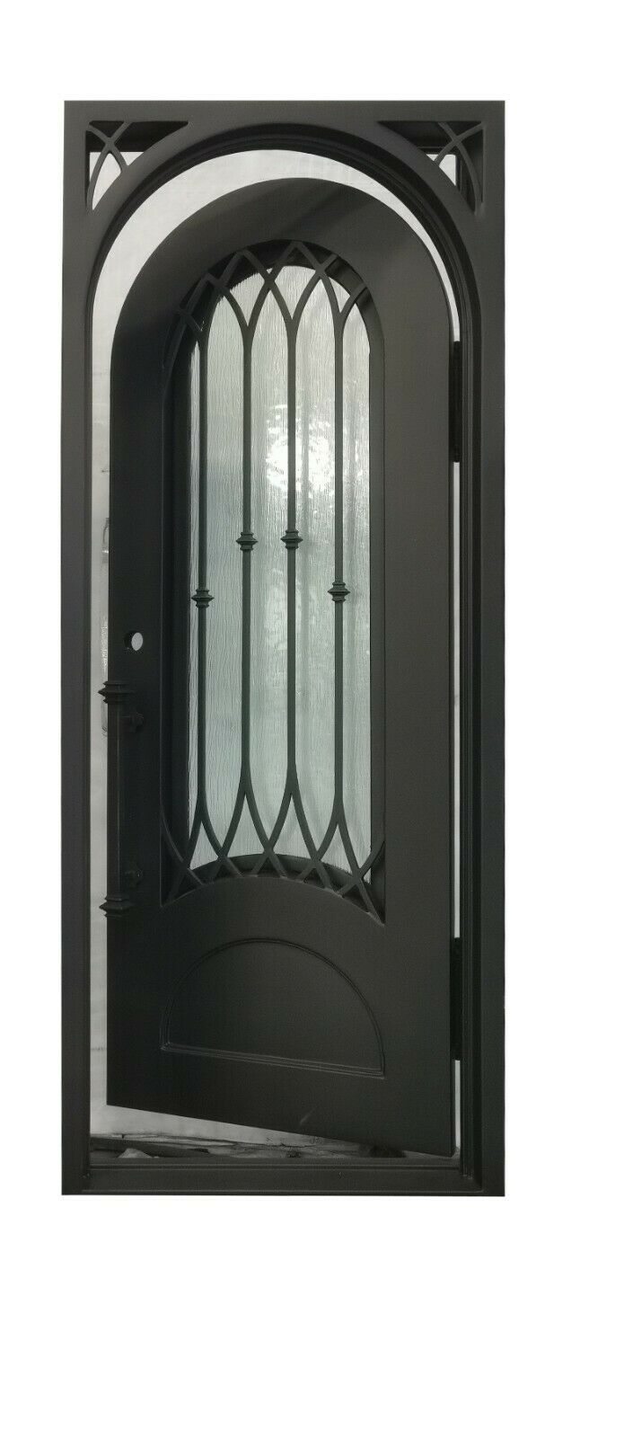 Austin Model Pre Hung Single Front Entry Wrought Iron Door With Rain Glass