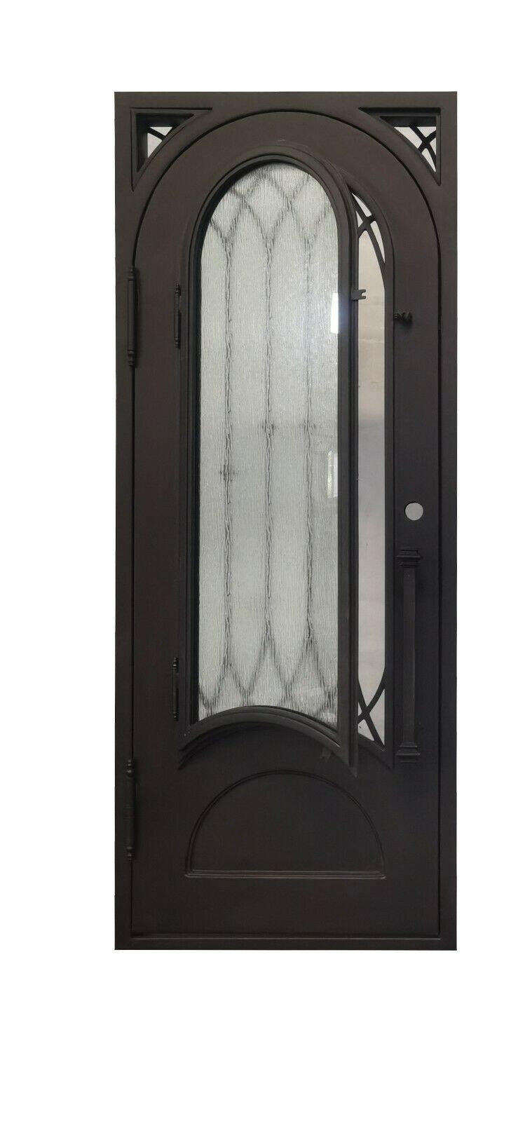 Austin Model Pre Hung Single Front Entry Wrought Iron Door With Rain Glass