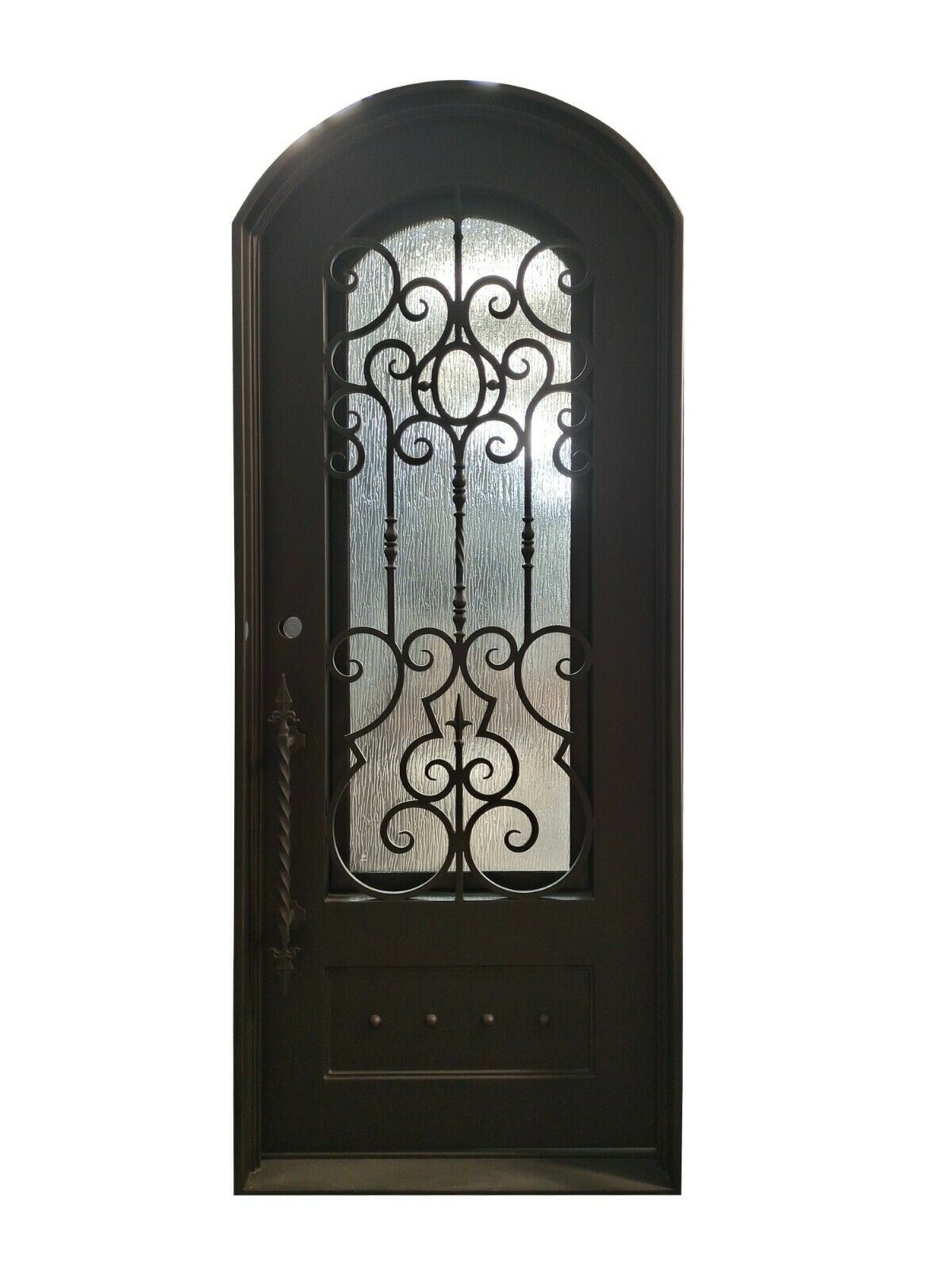 Addison Model Pre Hung Single Front Entry Wrought Iron Door With Rain Glass