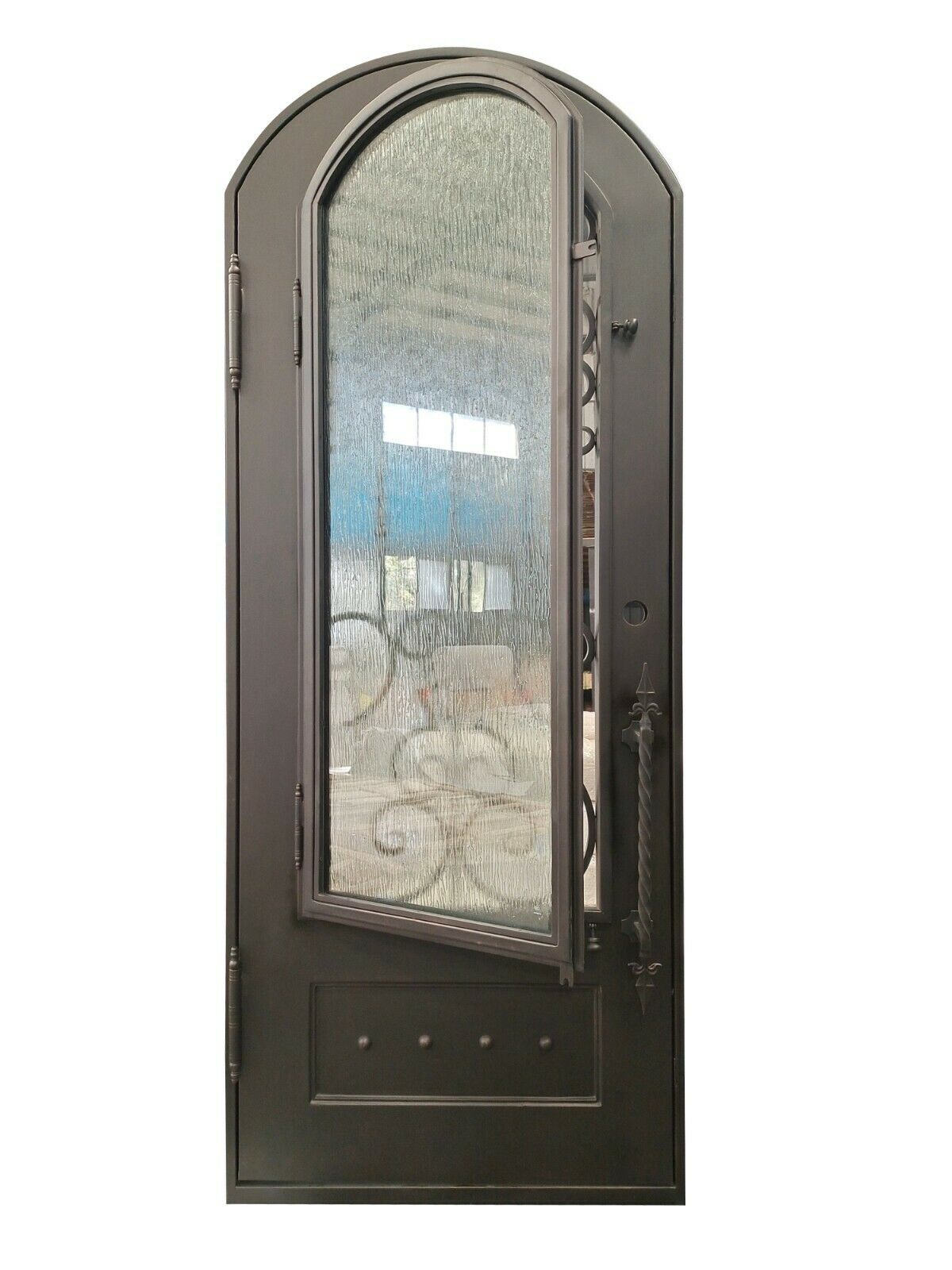 Addison Model Pre Hung Single Front Entry Wrought Iron Door With Rain Glass