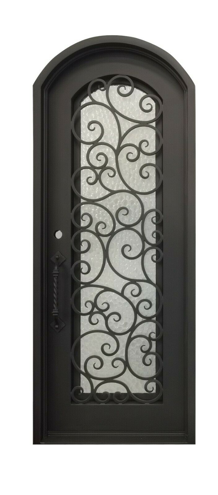 Cisco Model Pre Hung Single Front Entry Wrought Iron Door With Water Cube Glass