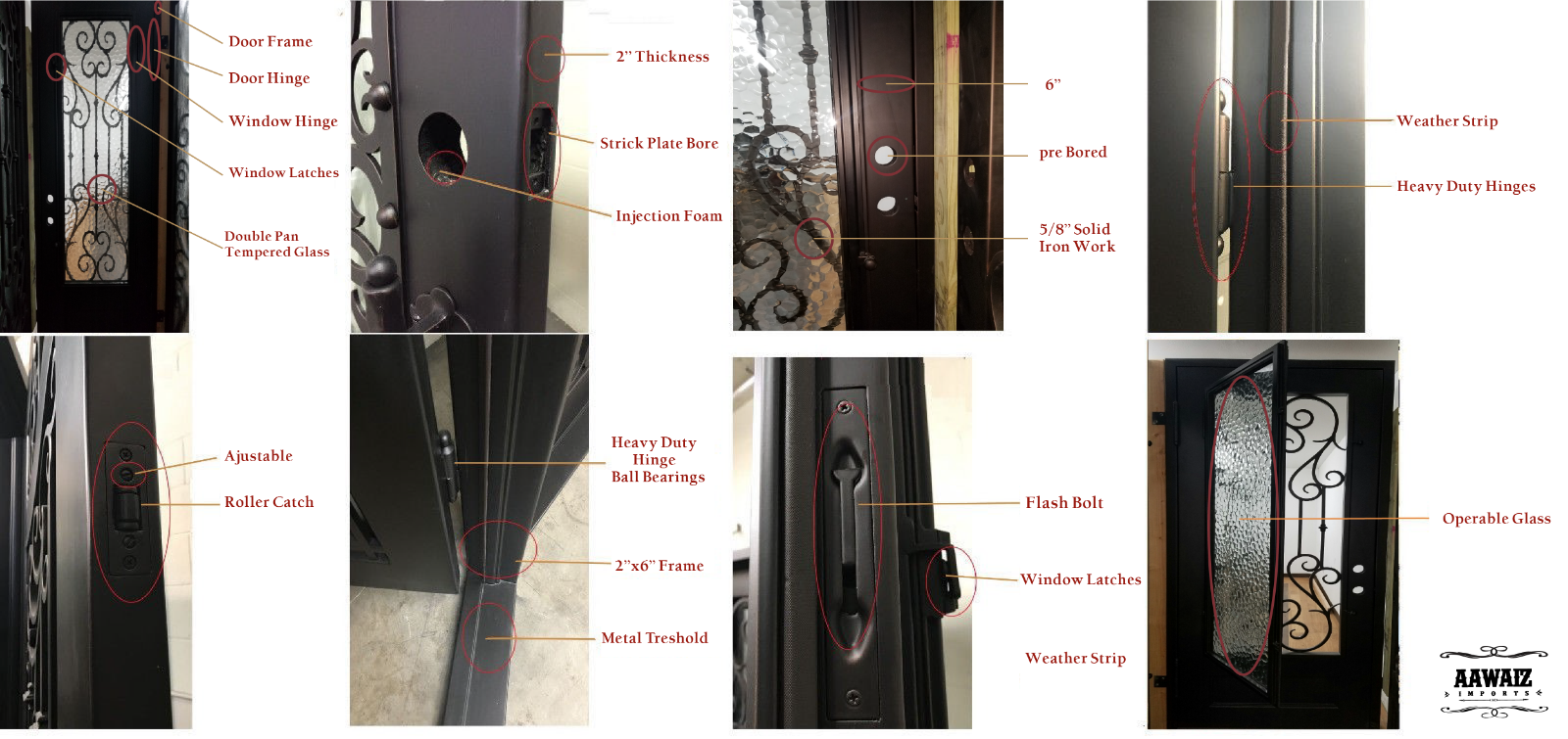 Parker Model Pre Hung Single Front Entry Wrought Iron Door With Rain Glass Dark Bronze Finish