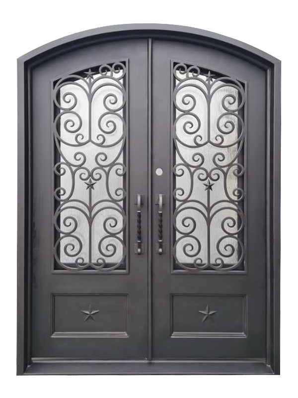 Harris Model Double Front Entry Iron Door With Tempered Rain Glass Dark Bronze Finish - AAWAIZ IMPORTS