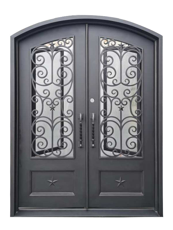 Harris Model Double Front Entry Iron Door With Tempered Rain Glass Dark Bronze Finish - AAWAIZ IMPORTS