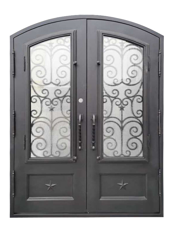 Harris Model Double Front Entry Iron Door With Tempered Rain Glass Dark Bronze Finish - AAWAIZ IMPORTS